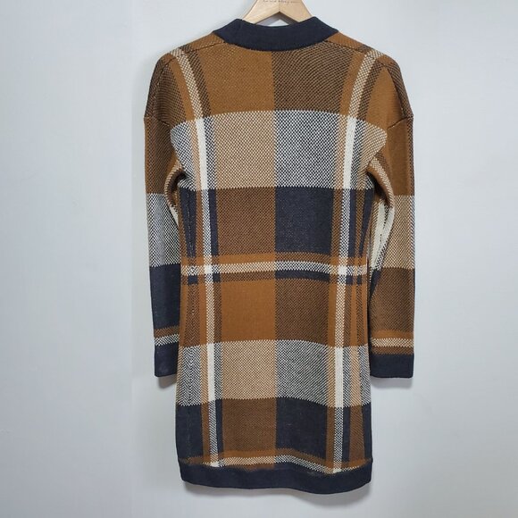 LEFT ON HOUSTON Plaid Wool Blend Long Cardigan Open Front Academia Womens Medium - Picture 7 of 12